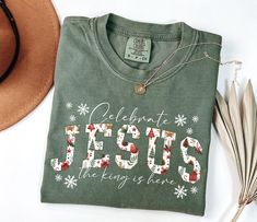 Christian Christmas Shirt, Christmas Jesus Shirt, Christianity Christmas Shirt, Religious Christmas, Celebrate Jesus Shirt Comfort Colors® F I T ∙ & ∙ S I Z I N G : -->These Unisex T-shirts have a modern-fit. Consult the size chart in the pics for an accurate fit. -->Women's sizes are narrower than the waist. -->Sleeves are rolled up in some product pictures. They do not come rolled up on delivery. T I M E ∙ T O ∙ D E L I V E R Y : -->Processing and production time is 1-2 business days. -->Delivery time varies depending on your delivery address. -->You can choose Rush and Express options for fast delivery. I M P O R T A N T  : --> Order cancellations are accepted for 2 hours after purchase. -->For any questions, please contact me directly. It's my pleasure to assist you. Orders placed till Christmas Christian Shirts, Holiday Shirt Ideas, Celebrate Jesus, Christmas Christian, Text Shirt, Christmas Jesus, My Pleasure, Jesus Shirt, Christmas Room Decor