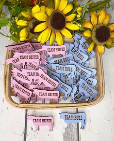 several stickers with the words team bull and sunflowers in front of them