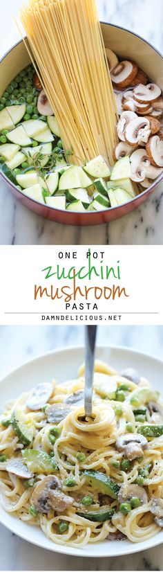 one pot zucchini mushroom pasta in a pan