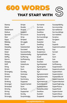 the 500 words that start with s