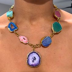 Geode Necklace - Multicolor Geode Necklace, Lady Fashion, Opal Jewelry, Purple Gold, Womens Jewelry Necklace, Limited Time, Opal, Jewelry Necklaces, Arts And Crafts