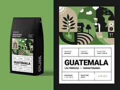 a bag of guatemala coffee sitting next to a green and black package with the words guatemala on it