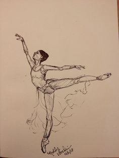 a drawing of a ballerina in the air