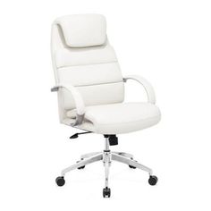 a white office chair with wheels and casteors on the back, against a white background