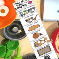 a bookmark that has pictures of food on it and some other items in the background