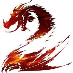 the silhouette of a dragon is shown in red and orange