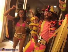 two women and a man dressed up in costumes