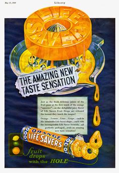 an advertisement for life saver's orange juice with the words, the amazing new taste sensationtion