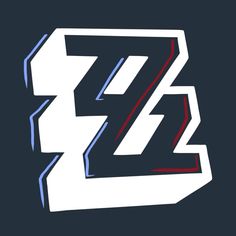 the letter z is made up of different colors and shapes on a black background with red, blue, and white lines