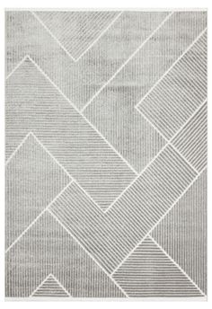 a gray and white rug with an abstract design