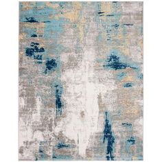 an abstract rug with blue and beige colors