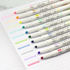 Get creative and colorful with the popular Zebra Double Ended Mildliner Markers. This mild-inked highlighter and creative tool provides nice translucent color without bleed-through. The double-ended pen includes a chisel tip and a bullet tip, giving you options for highlighting, creative projects, bullet journaling, and more. Use it in your planner or calendar to highlight important items, or to add a splash of color to everyday notes. Comes with 10 assorted colors in different hues and palettes Fluorescent Colors, Highlighter, Color Splash, Markers, Finding Yourself, Bullet Journal, 10 Things