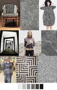 a collage of black and white images with different patterns