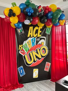 Uno Party Ideas, Uno Balloon Arch, Uno Decorations Ideas, Uno Game Night