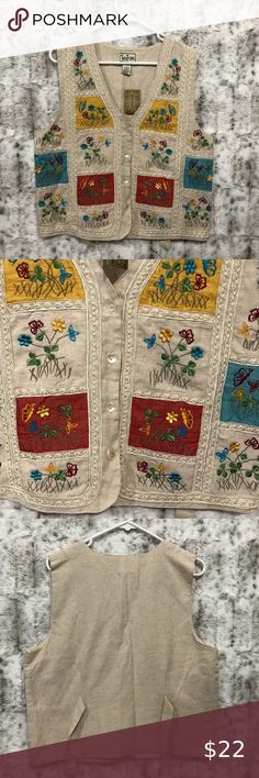 TanTrums Beige Floral Embroidered Boho Vest Womans Large Linen Blend NWT Boho Vest, Try Hard, Picture This, Stretching, Aesthetic Clothes, Linen Blend, Blazer, Floral, Closet