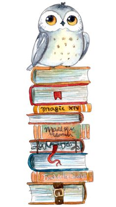 an owl sitting on top of a stack of books