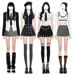 Attention Stage Outfits, Blackpink Stage Outfits Ideas, 4 Member Kpop Outfits, 3 Member Girl Group Outfits, Kpop Inspired Outfits Stage, 4 Member Girl Group Outfits, Korean Outfits Ideas