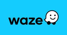 the word waze with a smiley face on it's side and a blue background