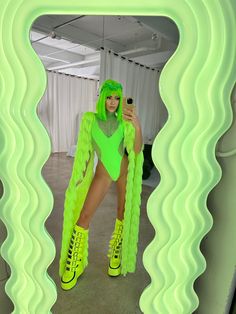 Womens NEON Green RHINESTONES Tassels Zenma Art BODYSUIT Dress for Special Events Comfortable Zipper Bodysuit - Etsy Neon Coachella Outfit, Neon Alien Outfit, Green Rave Outfit Ideas, Glow Outfits Party Neon, New Years Rave Outfit, Neon Green Rave Outfit, Cool Halloween Costumes For Women, Neon Halloween Costume, Green Rave Outfit