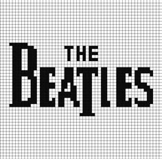 A pixel art template of The Beatles logo, black on white but cropped for the section cover. Pixel Art Grid Album Covers, Beatles Pixel Art, Crochet Beatles, Album Pixel Art, Band Pixel Art, Beatles Crochet, Music Pixel Art, Beatles Logo, Crochet Music