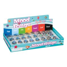 a box of mood rings in different colors