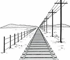 a black and white photo of a train track in the middle of an empty field