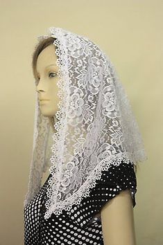 White veil mantilla Catholic church chapel scarf lace headcovering Mass WR2 Scarf Veil, Chapel Veils, Veil Mantilla, White Veil, Mantilla Veil, White Veils, Chapel Veil, Head Covering, Catholic Church