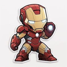 an iron man sticker is shown with the light on it's head and arms