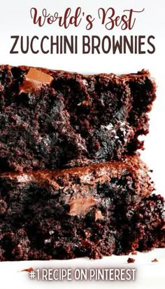 two pieces of chocolate cake with the words world's best zucchini brownies