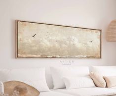 Horizontal Seagulls In The Sky Framed Canvas Print, Long Horizontal Seascape, Panoramic Coastal Wall Art, Nautical Wide Art If your home's atmosphere seems to be missing something, you just might need our stunning floating framed canvas! Immerse yourself in tranquility with our Vintage Style Canvas Wall Art, a collection that infuses peace and serenity into every space. Each canvas is a masterpiece of calm, meticulously designed to create an oasis of quiet elegance in your home.  Whether you cho Long Horizontal Painting, Wide Art, Horizontal Painting, Quiet Elegance, Horizontal Wall Art, Above Bed, Coastal Wall Art, Floating Frame, Framed Canvas Prints