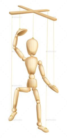 a wooden mannequin is suspended by strings on a white background - stock photo - images