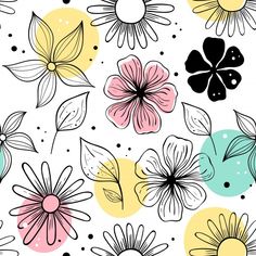 flowers and dots on a white background