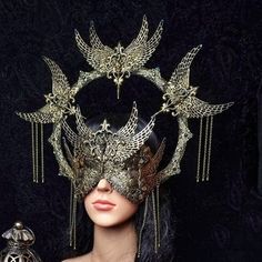 Wings Headpiece and Blind Mask Gothic Crown Gothic - Etsy Costume Medusa, Goth Crown, Blind Mask, Mask Gothic, Gothic Headpiece, Raven Costume, Gothic Mask, Crow Mask, Medusa Costume