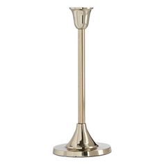 a tall metal candle holder on a white background with the light turned on and off