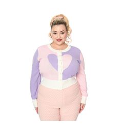 in stock Plus Size Hearts, Plus Size Pastel Goth, Hearts Cardigan, Plus Size Cardigan, Plus Size Pink, Heart Cardigan, Lavender Heart, Pink And Lavender, Oc Inspo