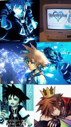 the four main characters in kingdom hearts are featured on this screen, and they appear to be playing games