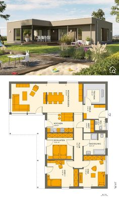 the floor plan for this modern house is shown in two different sections, with one bedroom and