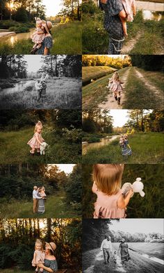 a collage of black and white photos with people in the background, including two children playing