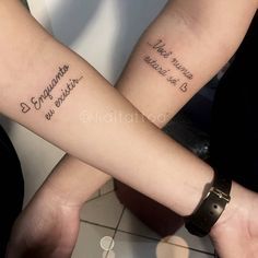 two people with matching tattoos on their arms that say, i love you and each other