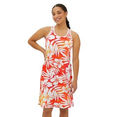 Hello, and welcome to my shop! 😄 This orange and white tropical women's racerback dress is perfect for that holiday spring family gathering, or special engagement. Whether it's hitting the town or lounging around. They are made for total comfort in any situation, the 96% poly and 4% jersey-knit fabric blend feels soft to the touch and makes for a excellent wearing experience. It comes with a white seam thread color to match the dress. Product Details ☞ Material: 96% polyester, 4% spandex ☞ Medium fabric / Tear away label ☞ Regular fit / Cinched back Sizing & Colors ☞ Orange and White Tropical pattern design ☞ XS, S, M, L,XL Care Instructions ☞ Do not dry-clean; Iron, steam or dry ☞ low heat; Tumble dry: low heat; ☞ Do not bleach; Machine wash: cold Processing & Shipping ☞ Our usual proces Summer Racerback Dresses, White Printed Sundress For Beachwear, Orange Summer Dresses For Holiday, White Racerback Dress For Summer, Orange Sleeveless Dress For Holiday, Casual Summer Dresses With Racerback, Casual Orange Dress For Holiday, Orange Tropical Print Dress For Beach Season, Orange Printed Sundress For Vacation