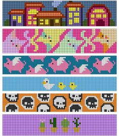 cross stitch pattern with different colors and designs on the same line as well as an image of