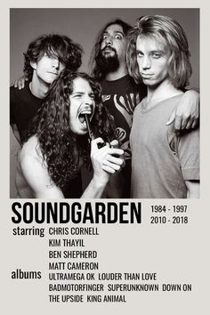 the poster for sound garden, featuring an image of three men with long hair and beards