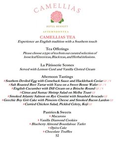 the menu for camellia's tea