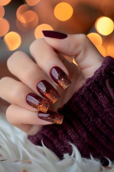 Fall Nails Design 2024, Amber Nails Design, Mulberry Nails, Fall Sparkle Nails, Fall Glitter Nails, Jennifer Nails, Amber Nails, Asia Nails