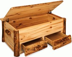 an open wooden box with two drawers