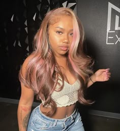 Brown Hair With Blonde Balayage, Pink Balayage, Balayage Brown, Skunk Stripe, Dyed Hair Inspiration, Human Wigs, Pink Highlights, Hair Color Pink