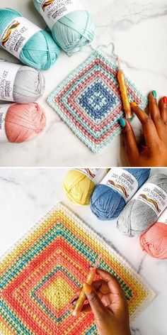 crocheted granny afghans with yarn and markers