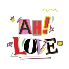 the words all love are made up of different colored letters and shapes, including one that says