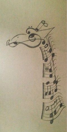 a drawing of a giraffe with musical notes on it