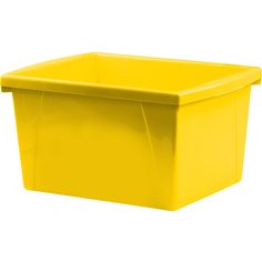 a yellow plastic storage box on a white background